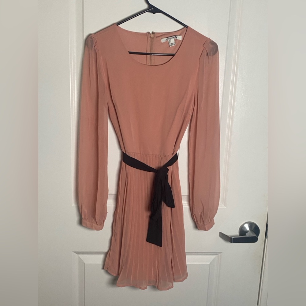Forever 21 Blush Long Sleeve Dress with Black Tie